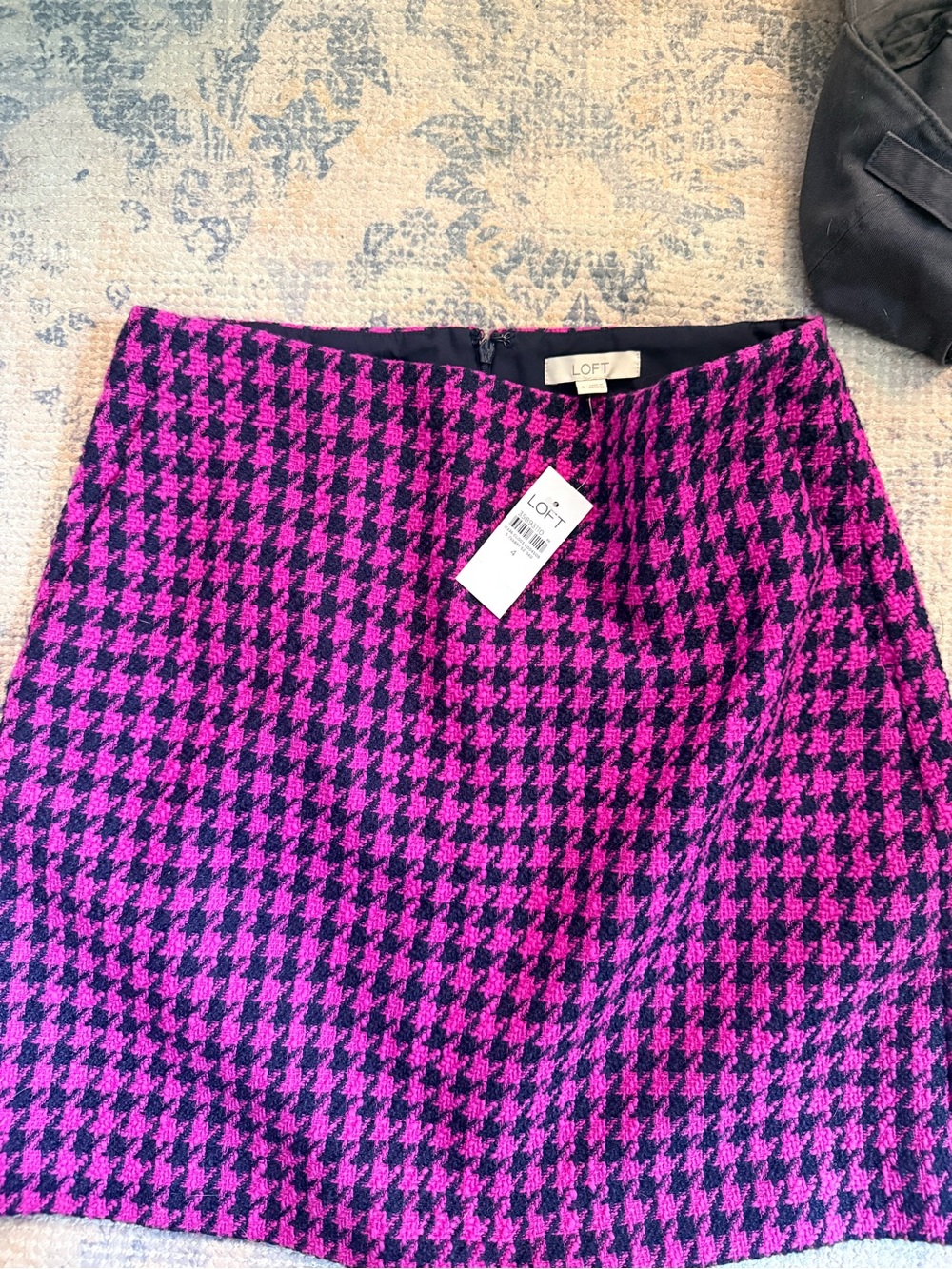 LOFT Pink and Black Houndstooth Mini Skirt